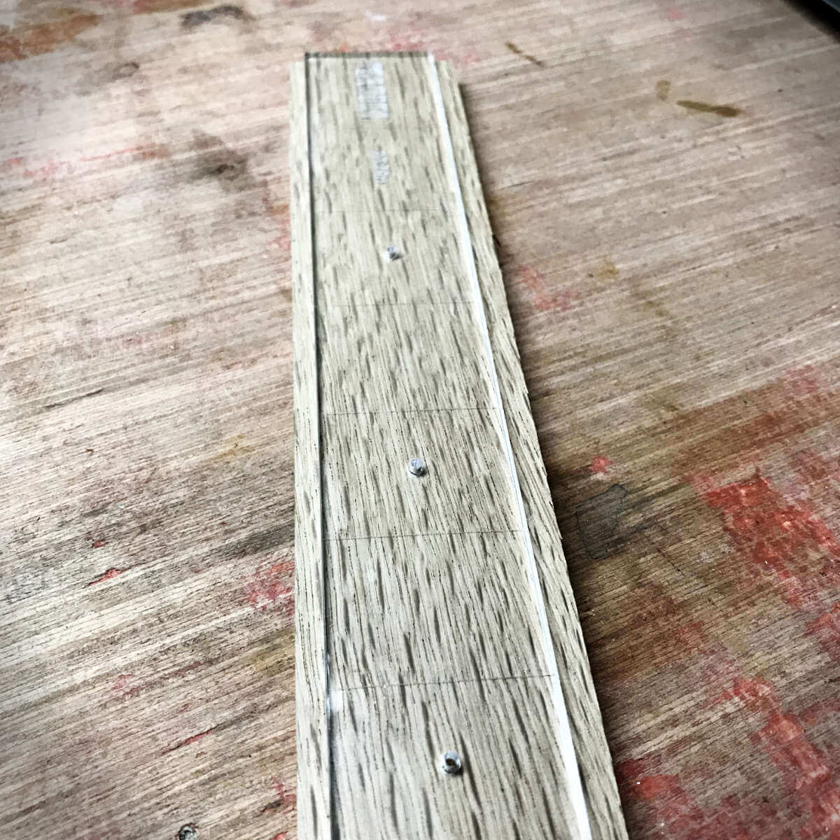 Fretboard Dot Inlay Template on Oak Fretboard